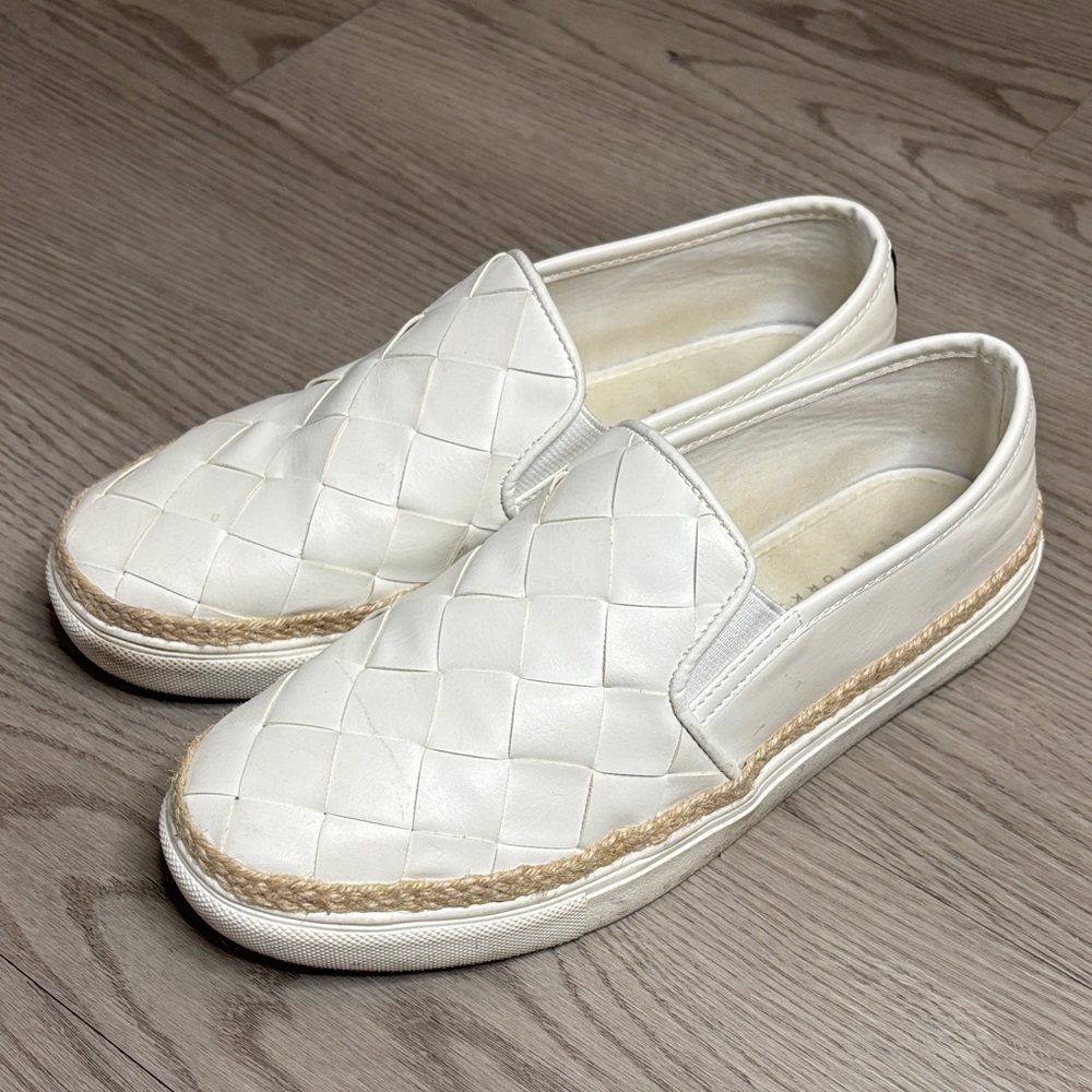 Jones New York White Woven Slip-On Sneakers with Jute Trim